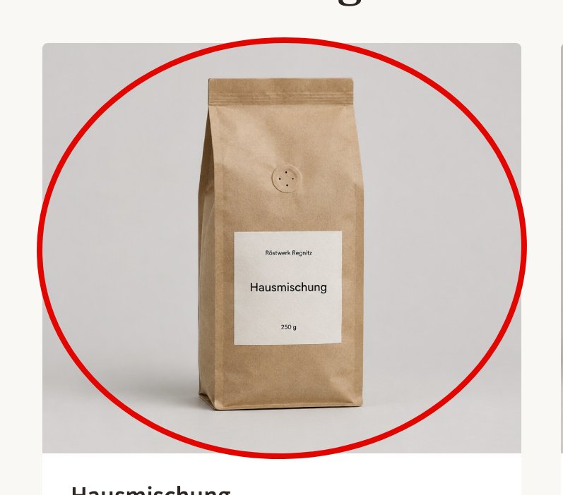 Produktfoto eines Kaffeebeutels ohne Bildbeschreibung, rot eingekringelt.